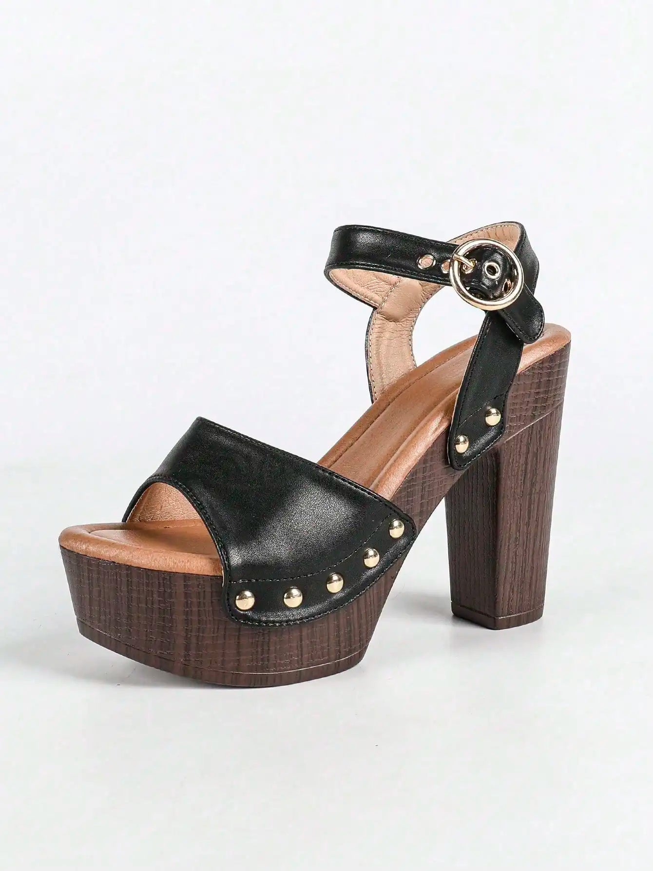 Women's Bold Buckles Studded Wedge Sandals With Platform Heels