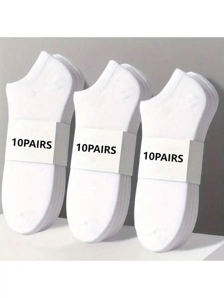 10 Pairs Thin Unisex Ankle Socks, Sweat Absorbing And Soft