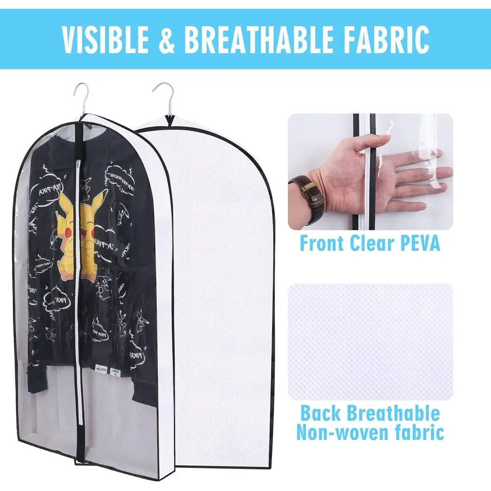 Clear Garment Bags With 4-Gussets For Hanging Clothes