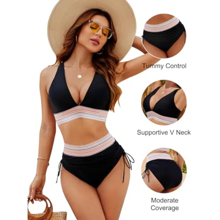 Blooming Jelly Women's High Waisted Bikini Set With Tummy Control