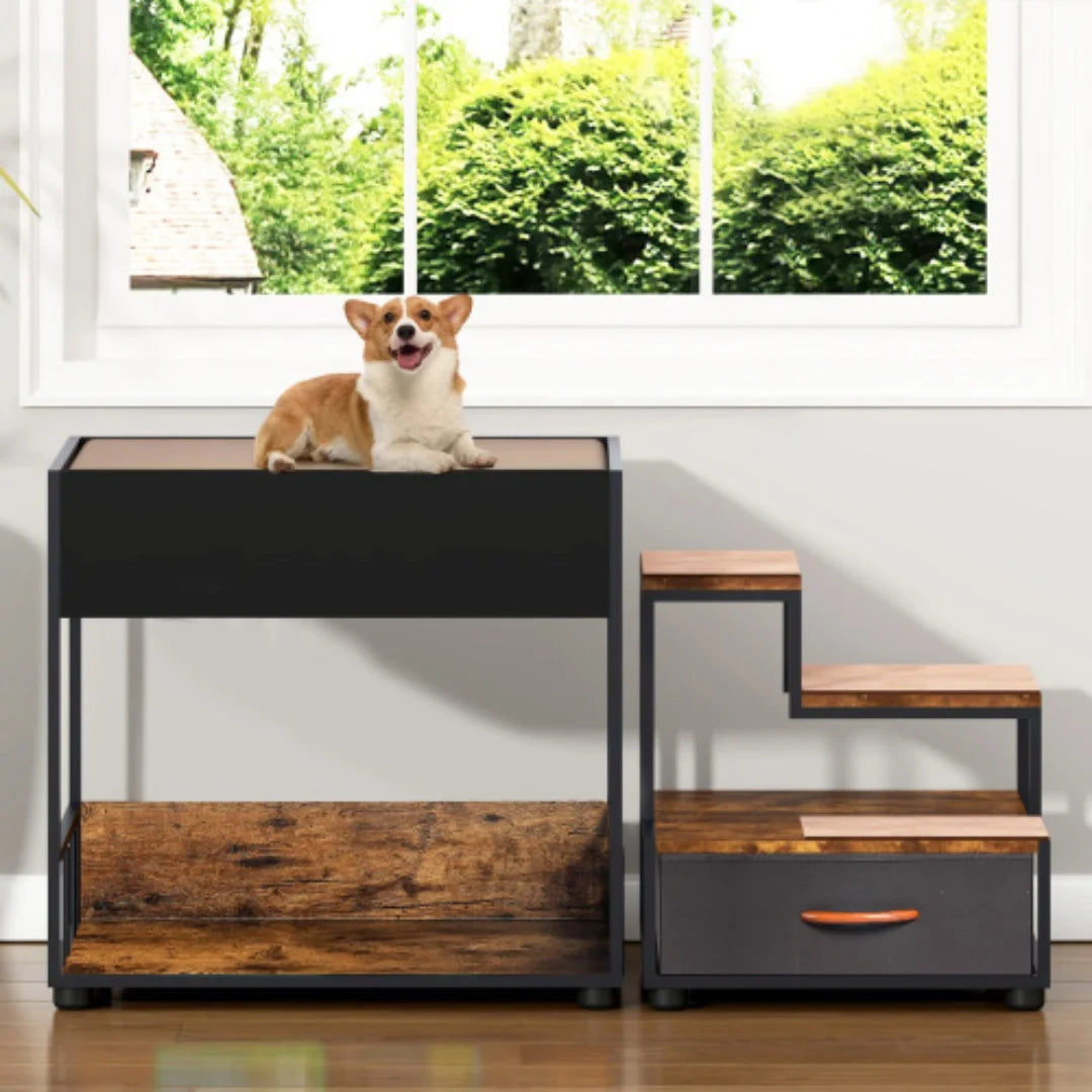Dog Bunk Bed With Steps And Storage Drawer For Pets