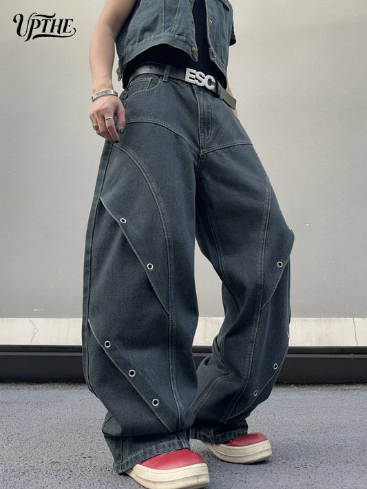UPTHE Men's Baggy Wide Leg Denim Jeans With Spliced Details