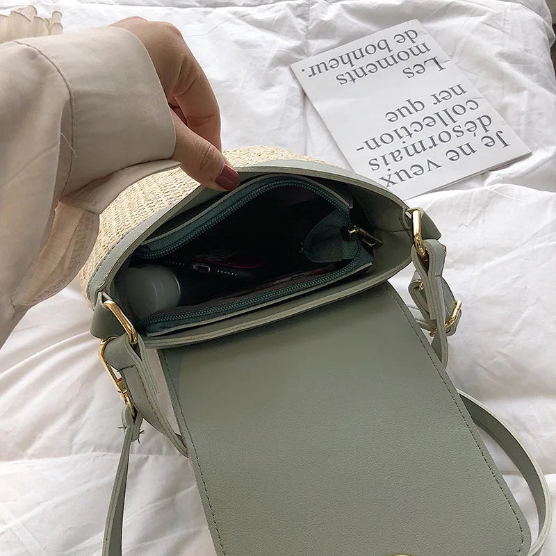 Beach Lady Straw Bucket Bag For Women Travel Purse