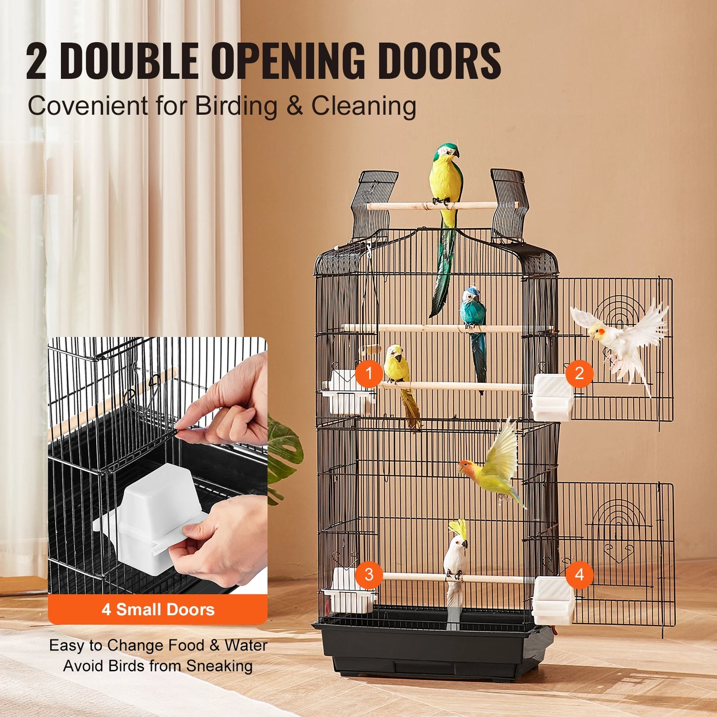 SucceBuy Open Top Hanging Bird Cage With Swing And Perch