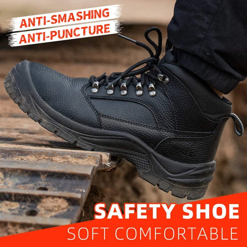 Puncture Proof Anti Skid Steel Toe High Top Work Shoes