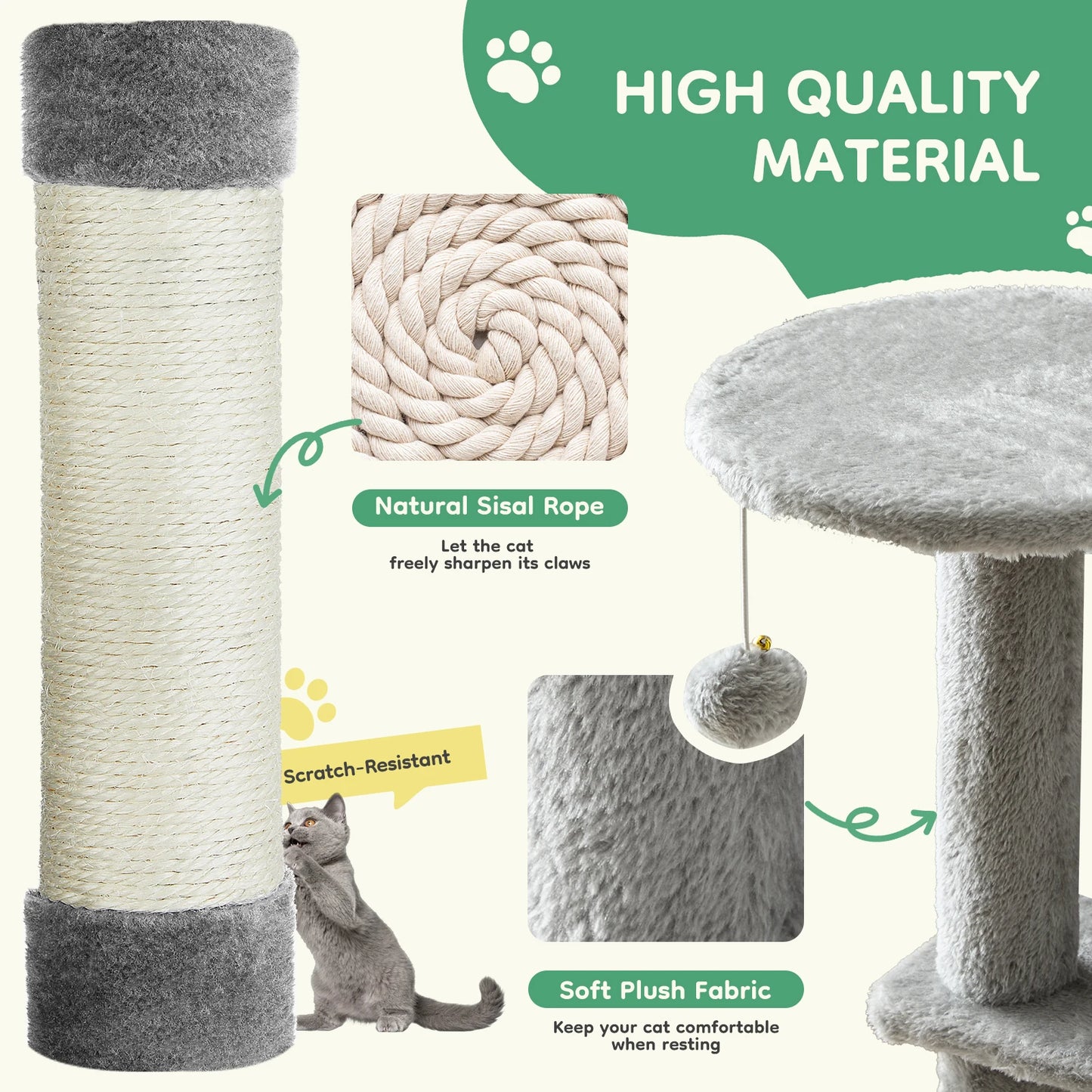 JHK Four Level Cat Tree Indoor Climbing Tower With Sisal
