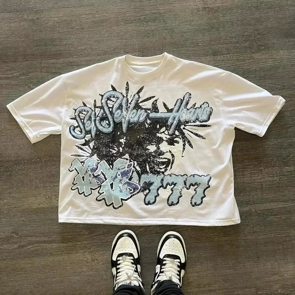 American Letter Graphic Cotton T Shirt Vintage Streetwear Clothing