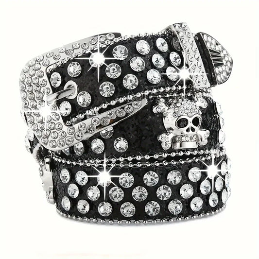 Rhinestone Western Cowgirl Belt PU Leather Sparkling Accessory Women
