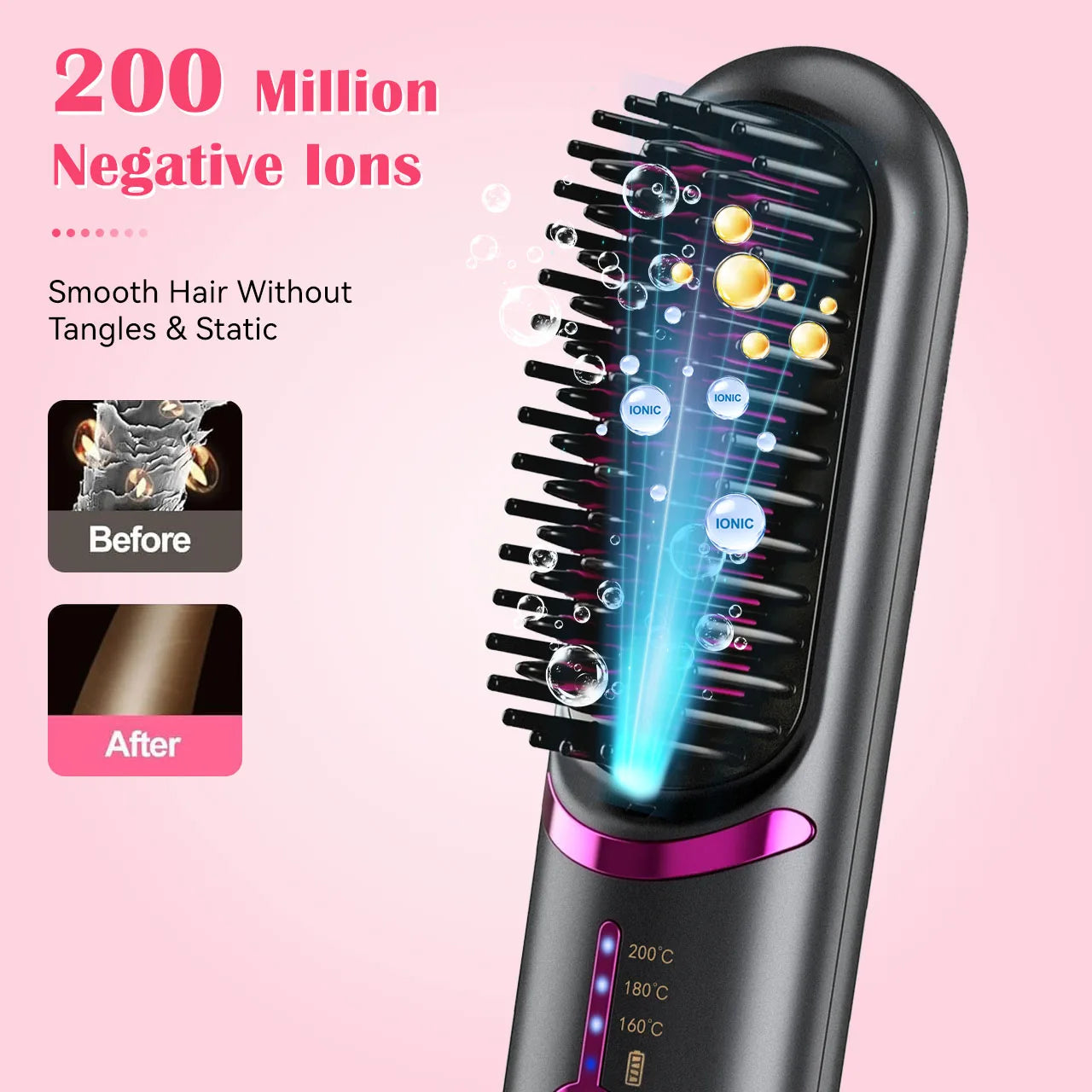 Hatteker Wireless Rechargeable Hair Straightening Comb With Three Heat Levels