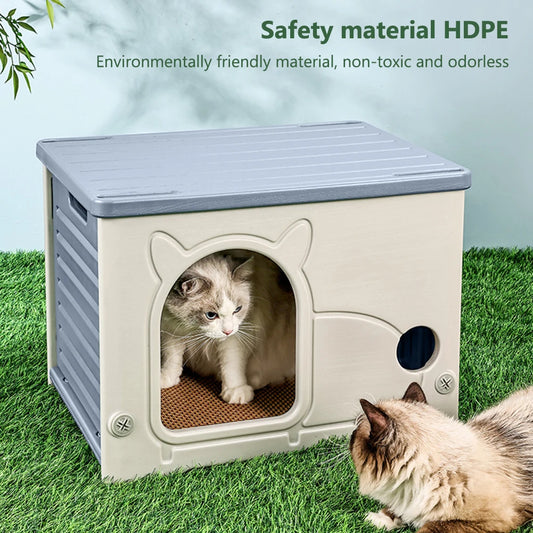 Rainproof Outdoor Cat House With Cozy All Season Shelter