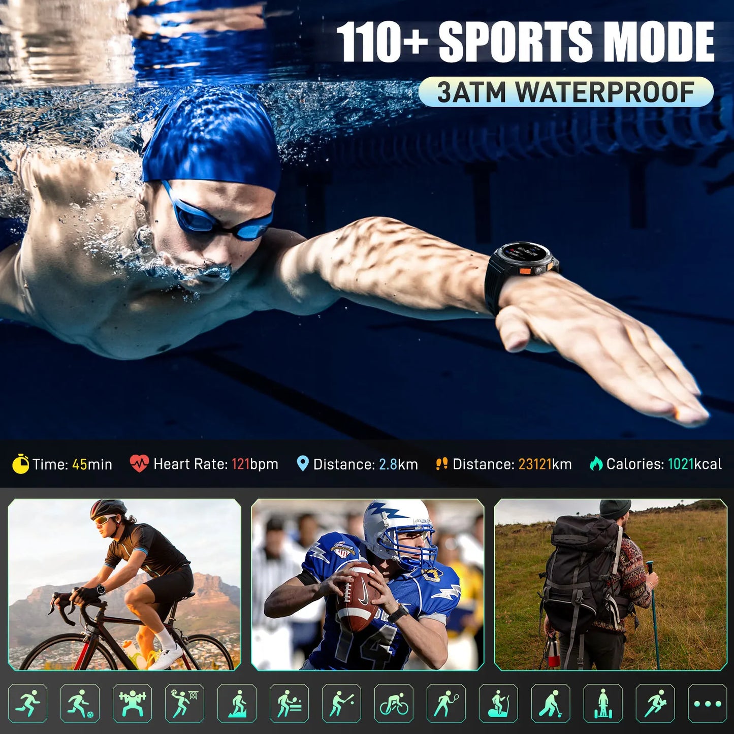 EIGIIS KE5 Smart Watch 3ATM Waterproof With Compass
