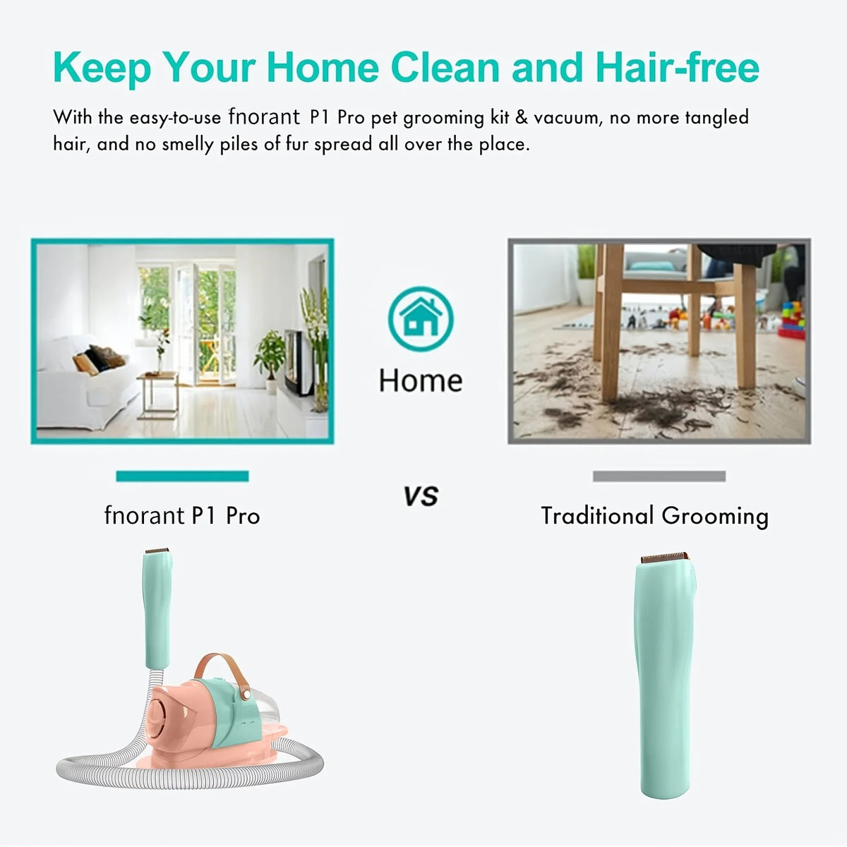 Pet Grooming Vacuum Kit With Professional Clipper And Hair Removal