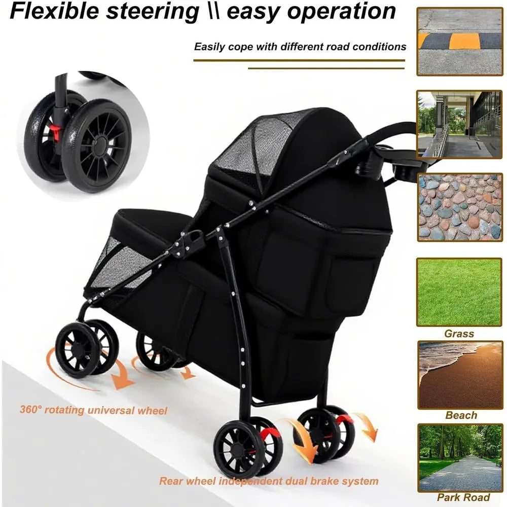Ticify Durable Lightweight Double Dog Stroller 360 Wheels