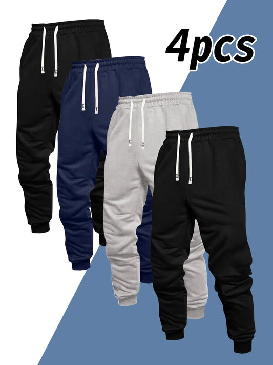 Men's Four Piece Casual Ankle Jogger Pants With Drawstring Waist