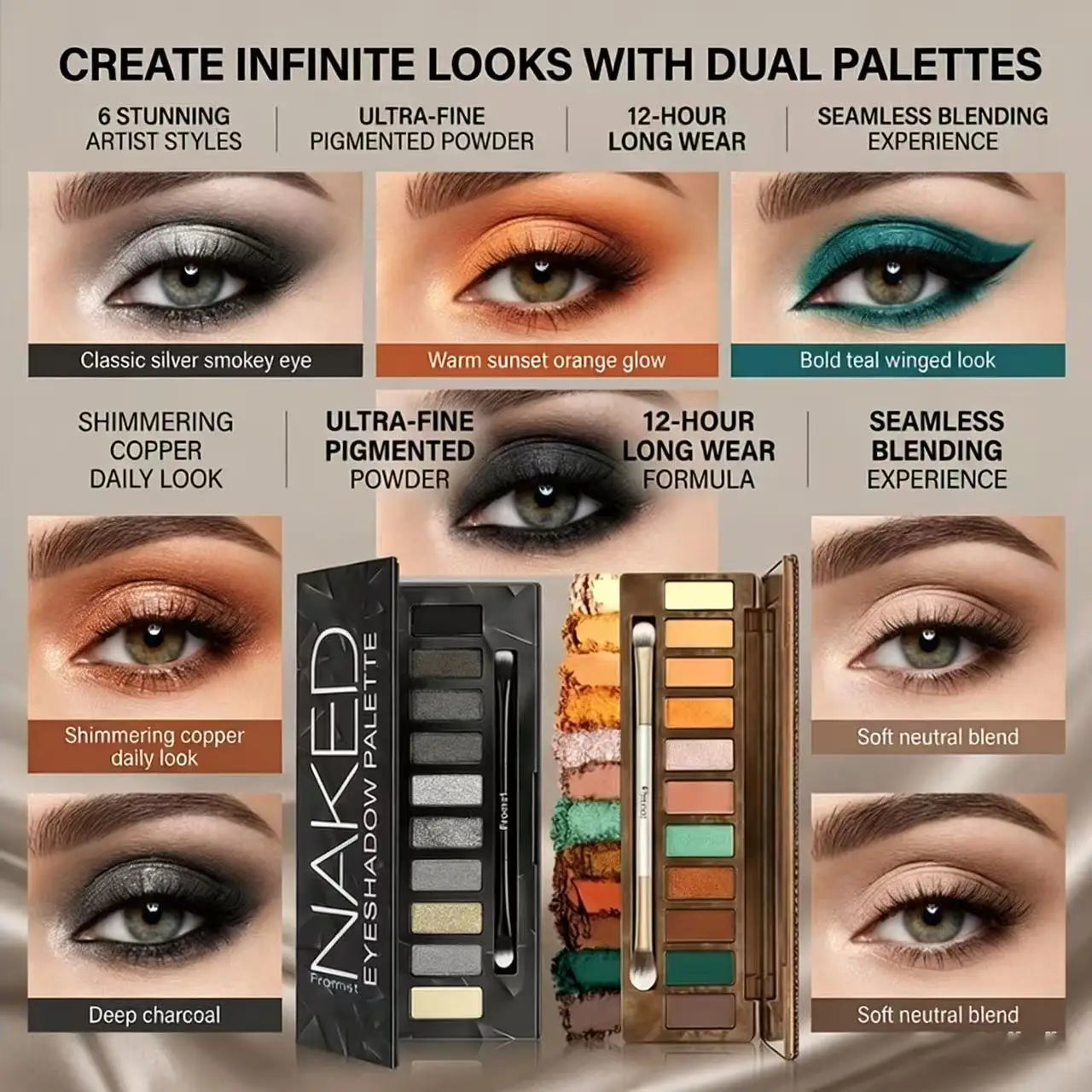 Fromst 12 Color Smoky And Warm Eyeshadow Palette Bundle