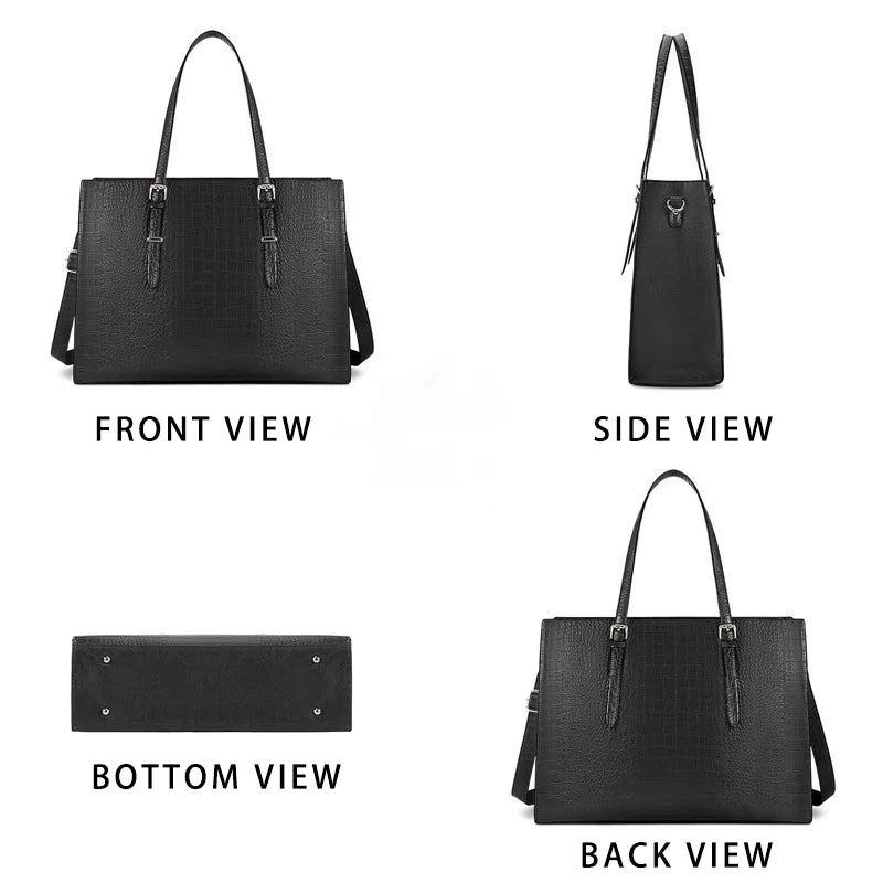 PU Laptop Tote Bag Large Capacity With Zipper And Detachable Strap