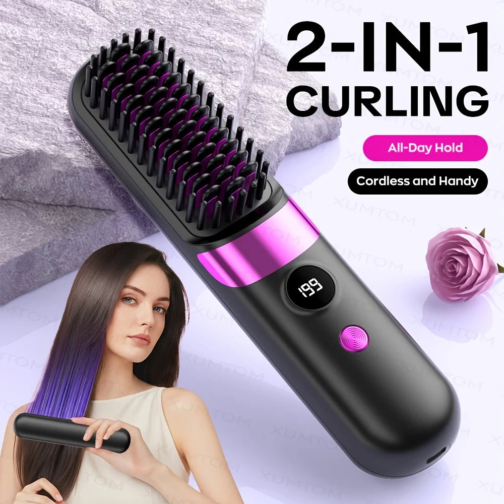 Multifunction Straightening Comb And Curling Iron With LED Display