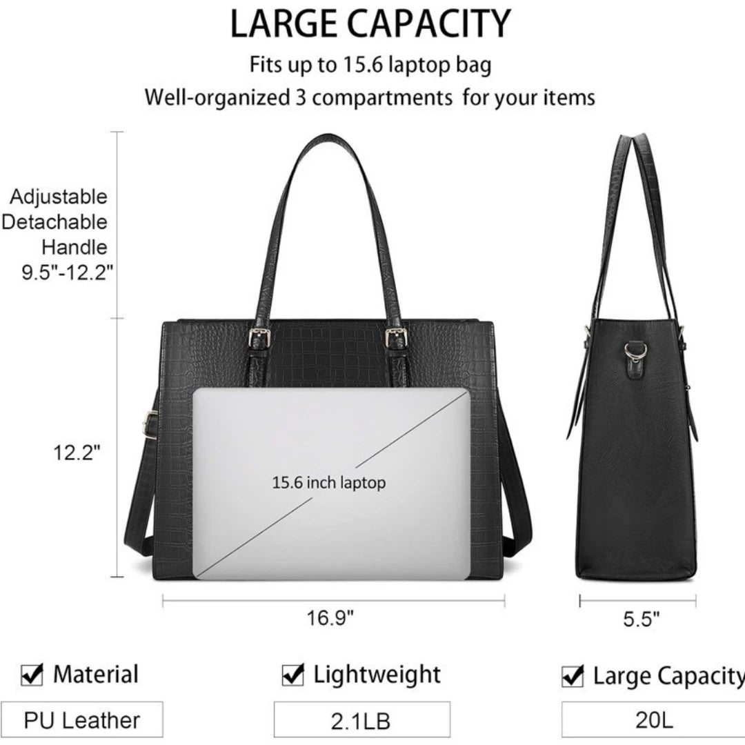 PU Laptop Tote Bag Large Capacity With Zipper And Detachable Strap