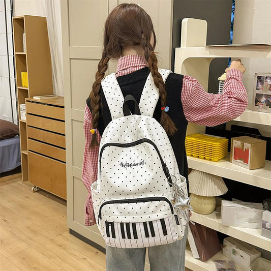 Shunmaii Nylon Polka Dot Piano Key Design Travel Backpack
