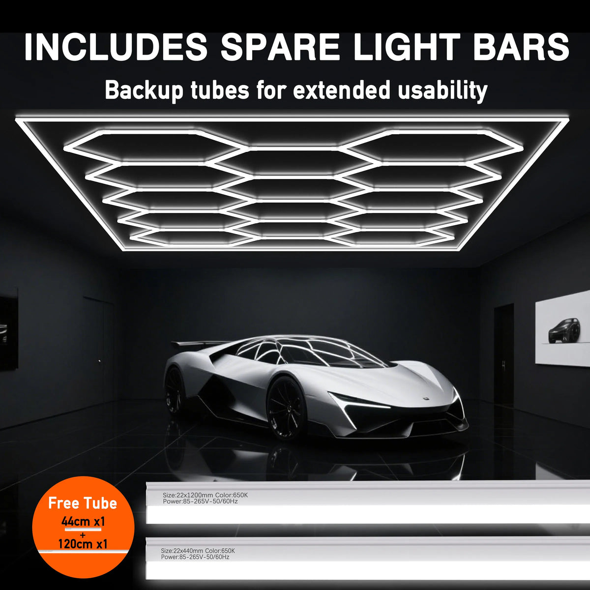 Hexagon LED Ceiling Light With Honeycomb Frame For Garage Workshop