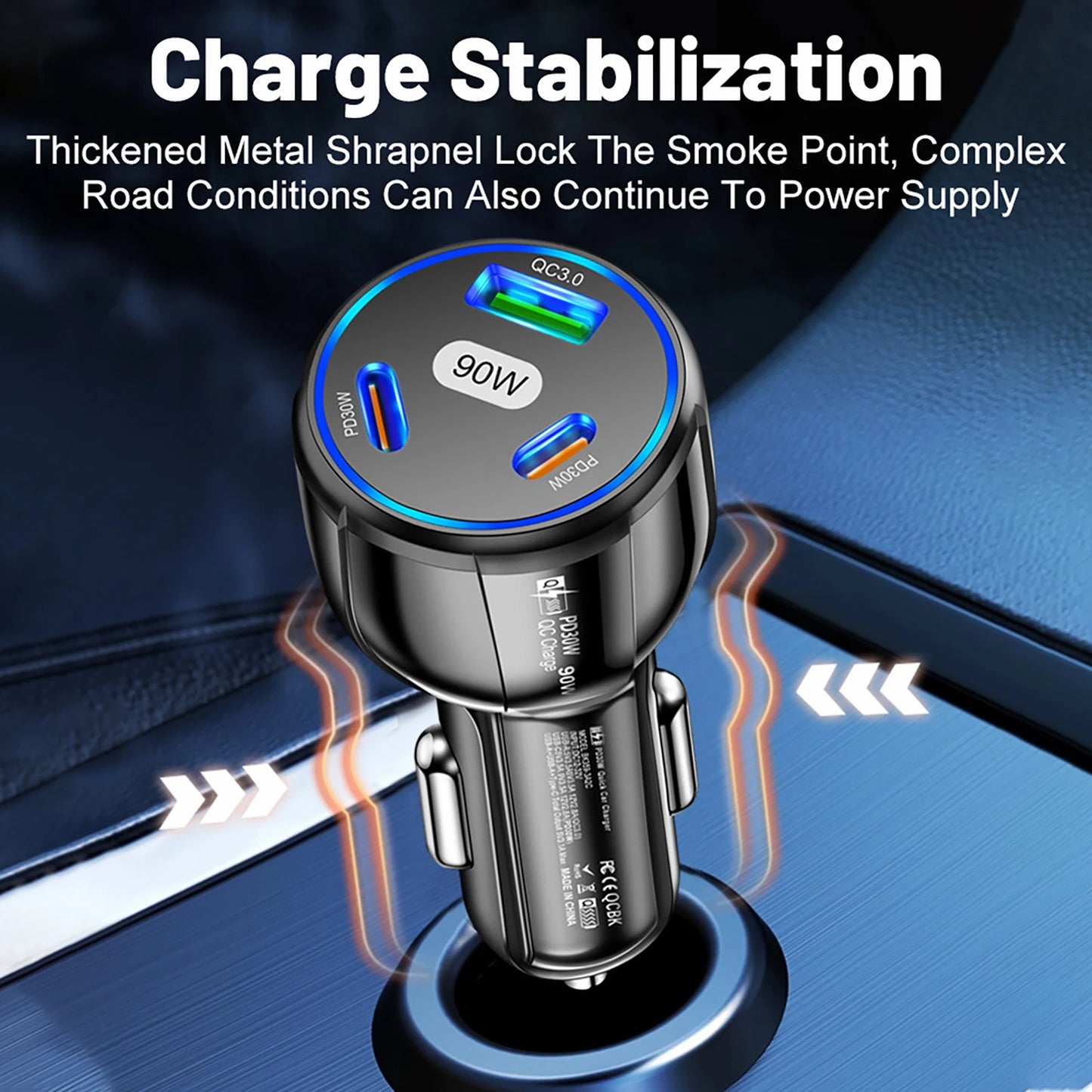 USB Type-C Car Charger 3-Port PD Fast Charge For iPhone
