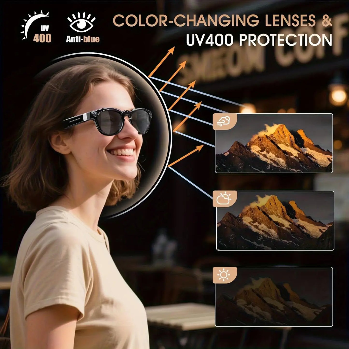 Smart Glasses Real Time Translation AI Assistant With 8MP Camera