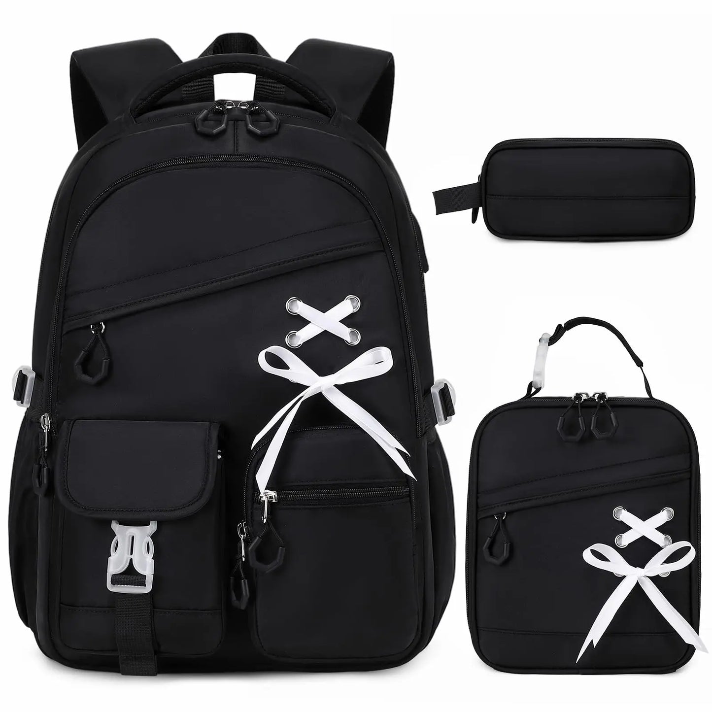 Adult Waterproof 3 Piece Backpack Set With Lunch Bag And Pencil Case