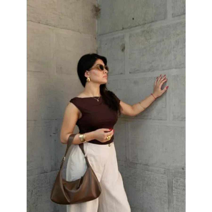Genuine Leather Shoulder Purses for Women Crescent Hobo Bag