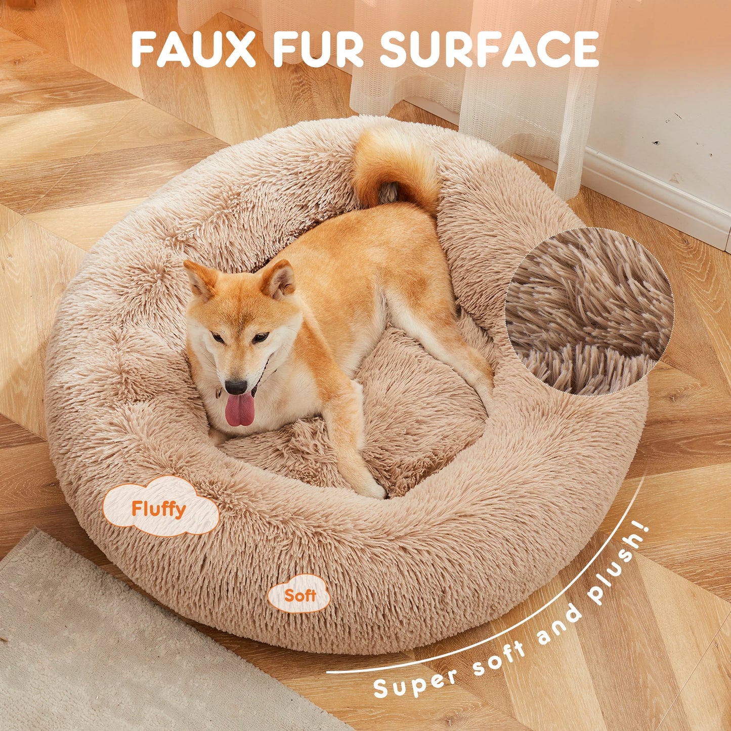 JHK Calming Dog Bed Washable Plush Round Bed For Dogs
