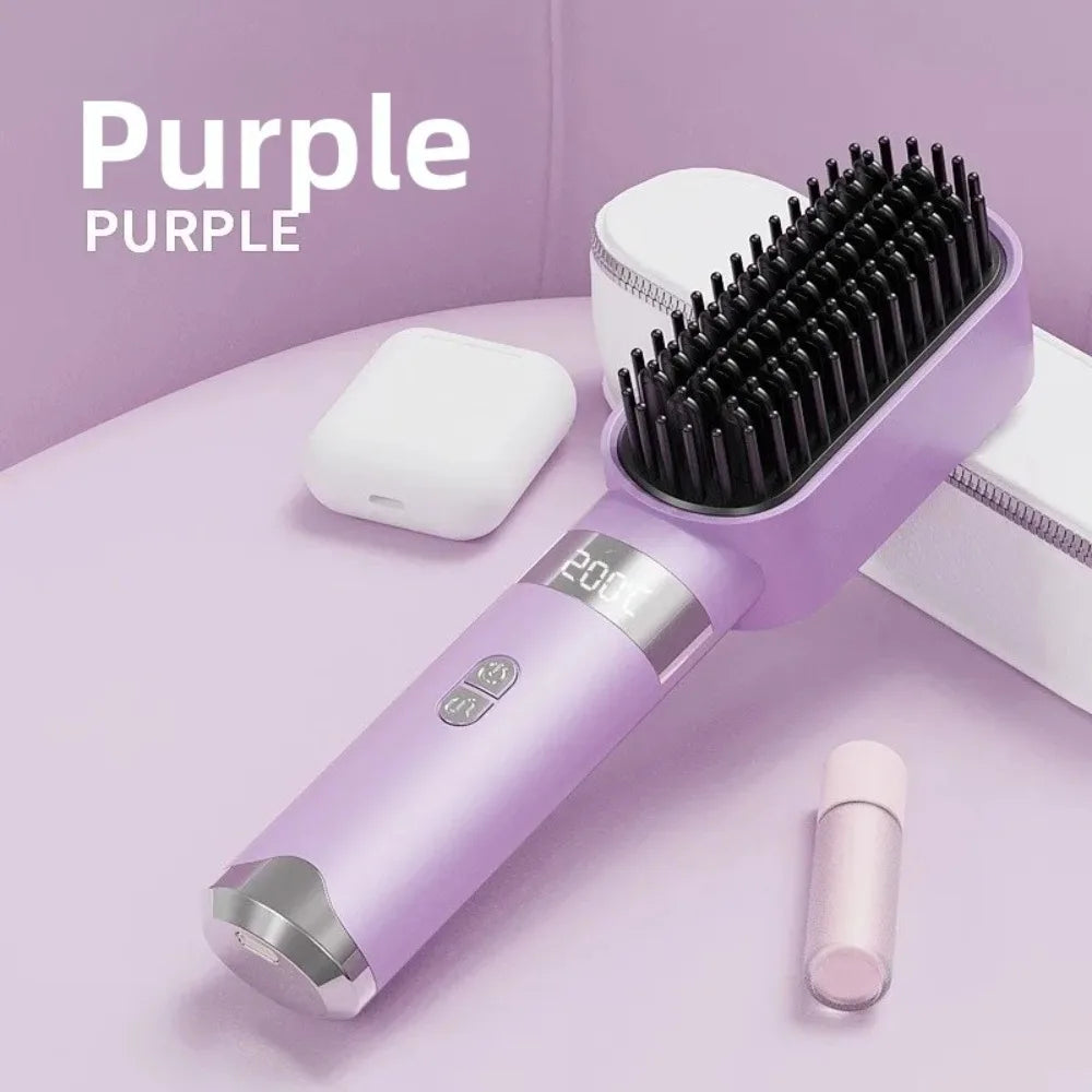 New Wireless Hair Straightener 140-200C° Type-C Straight Hair Comb 3 Temp Settings LCD Display Straightening Comb