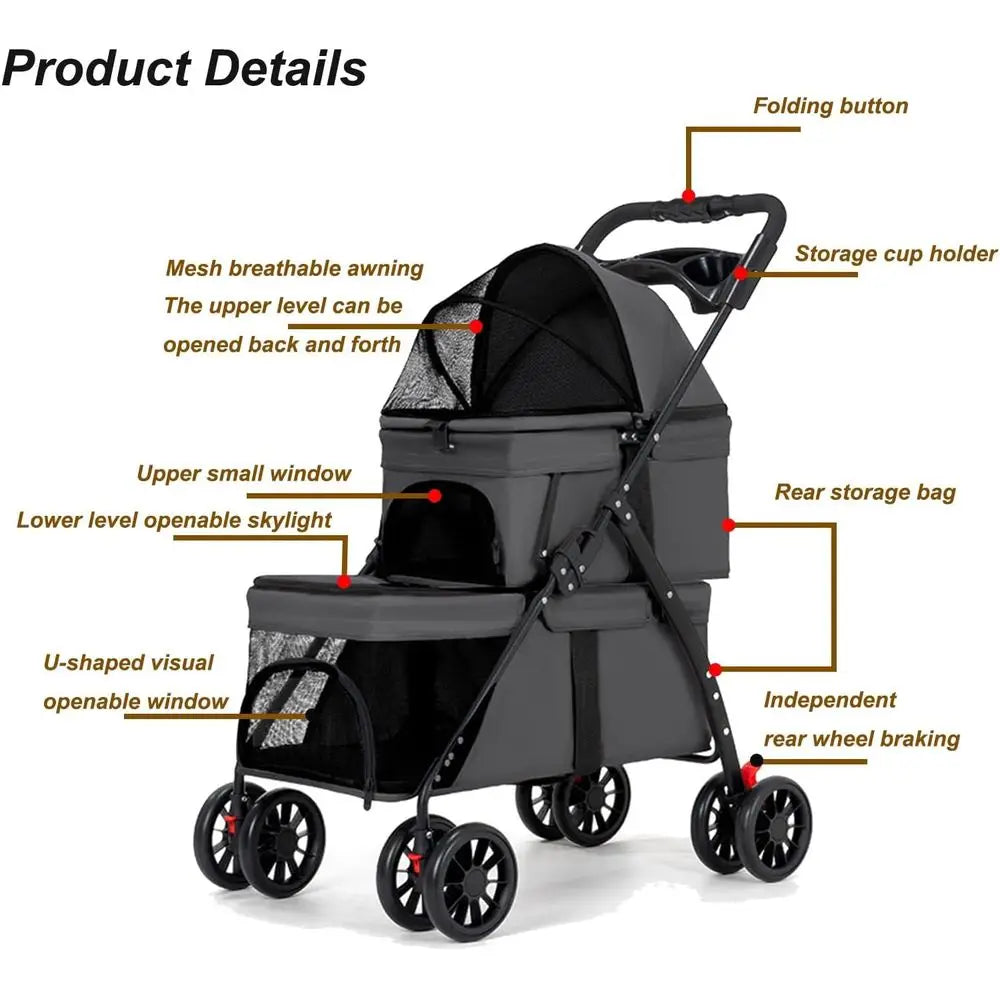 Ticify Durable Lightweight Double Dog Stroller 360 Wheels