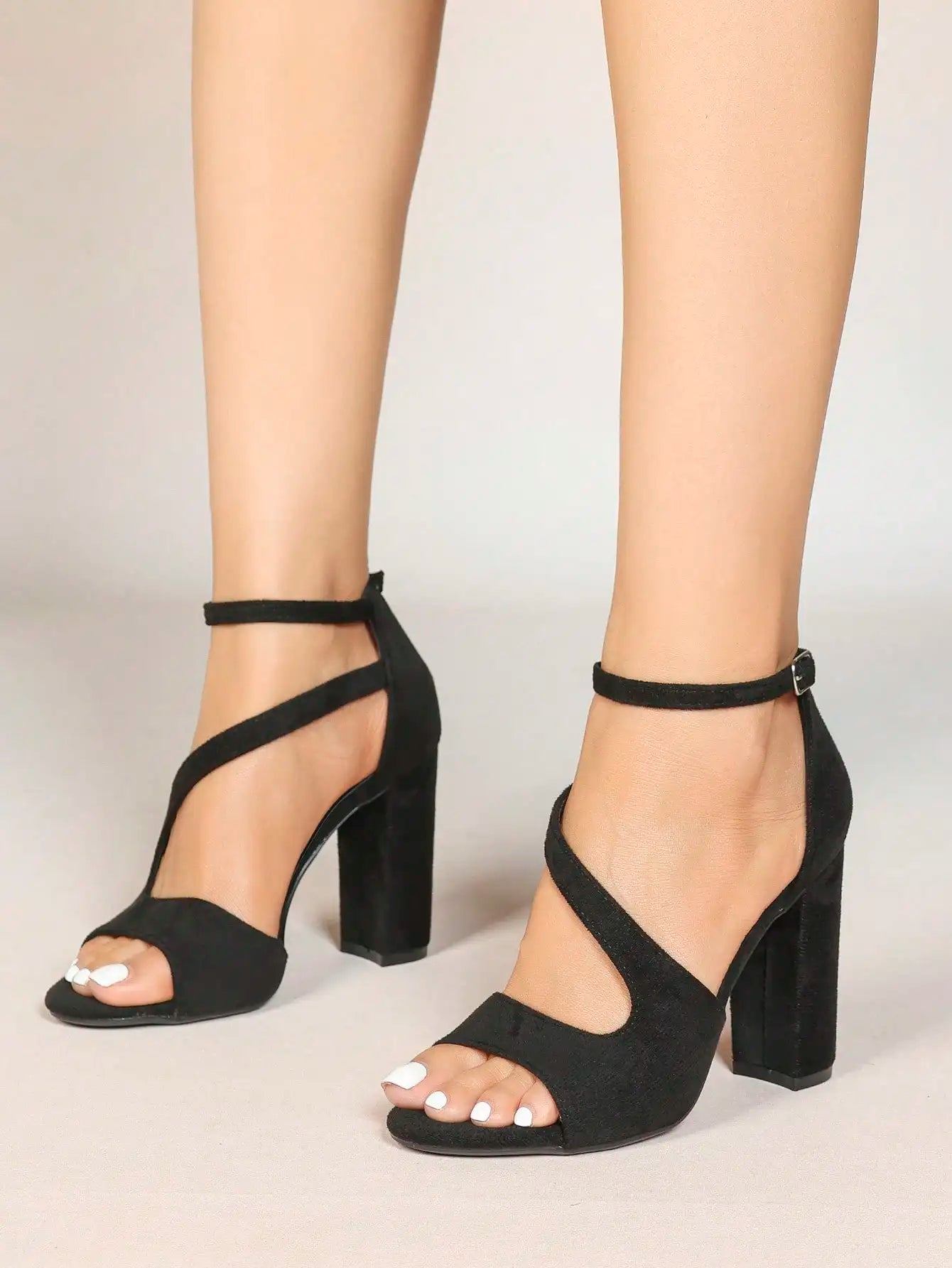 Women Fashionable Roman High Heel Sandals Chunky Clear Strap