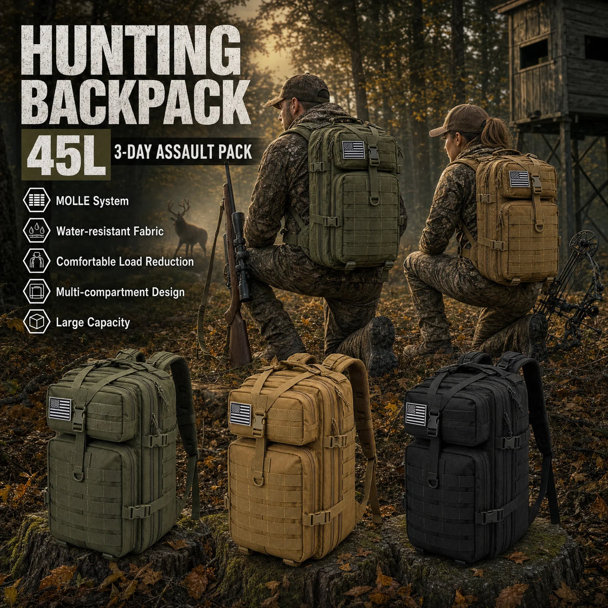 ReFire Gear Tactical Hunting Backpack Molle Webbing And Water Resistance