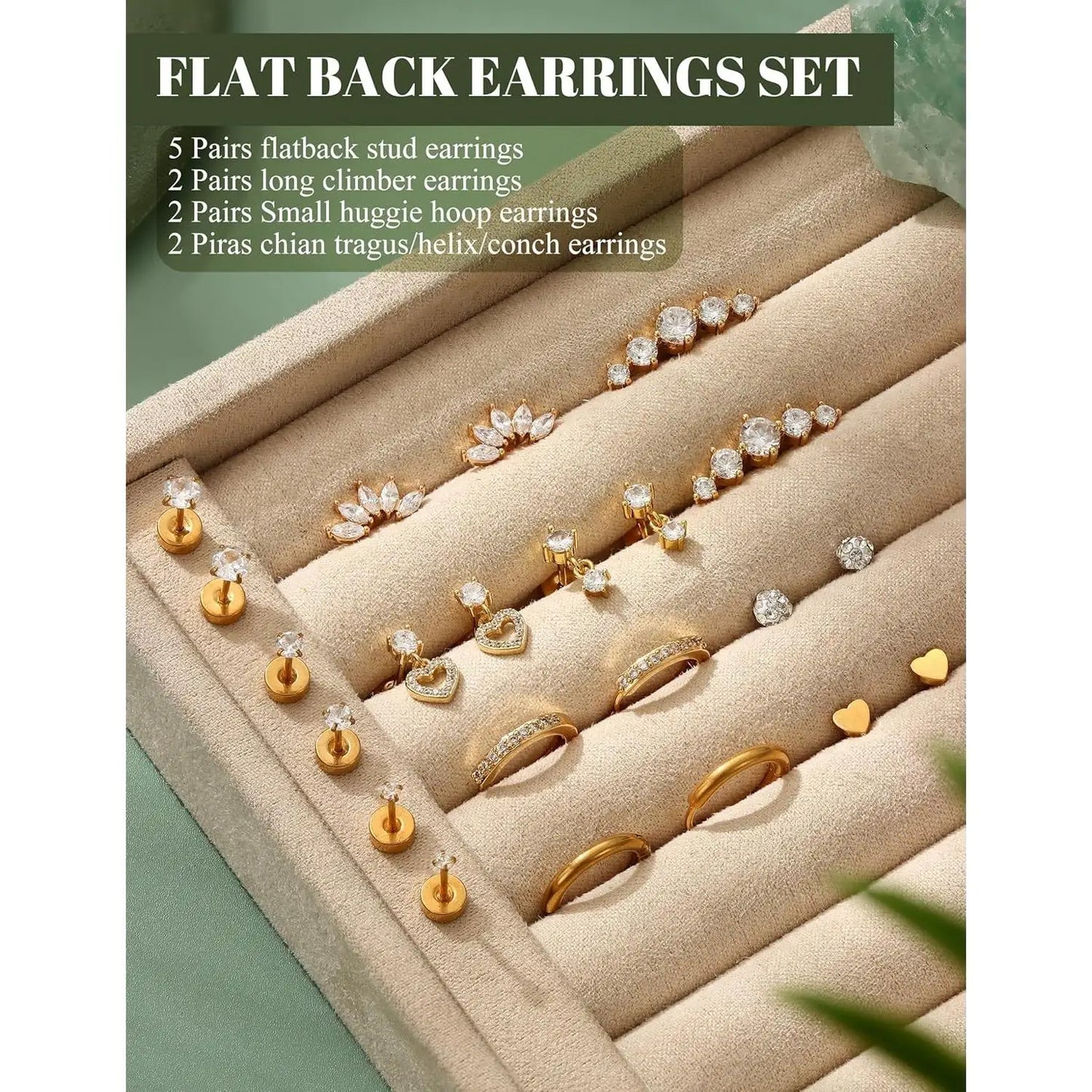 DrPerfect 11 Pairs Flat Back Cartilage Earrings Set Stainless Steel