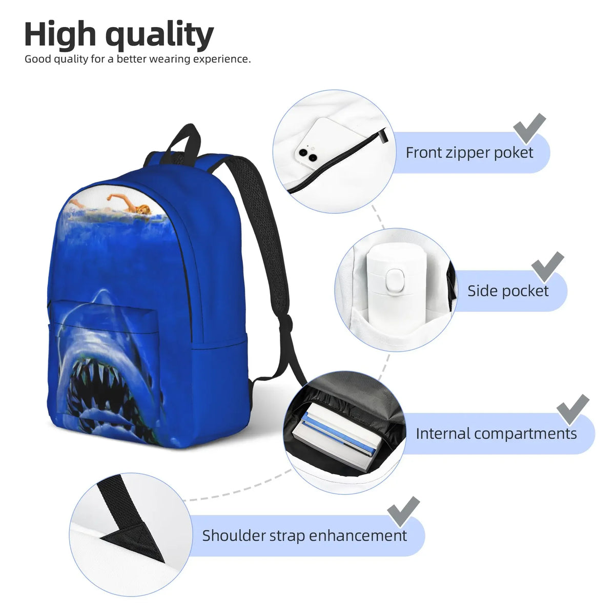 Jaw Shark Classic Film Amity Island Unisex Foldable Backpack