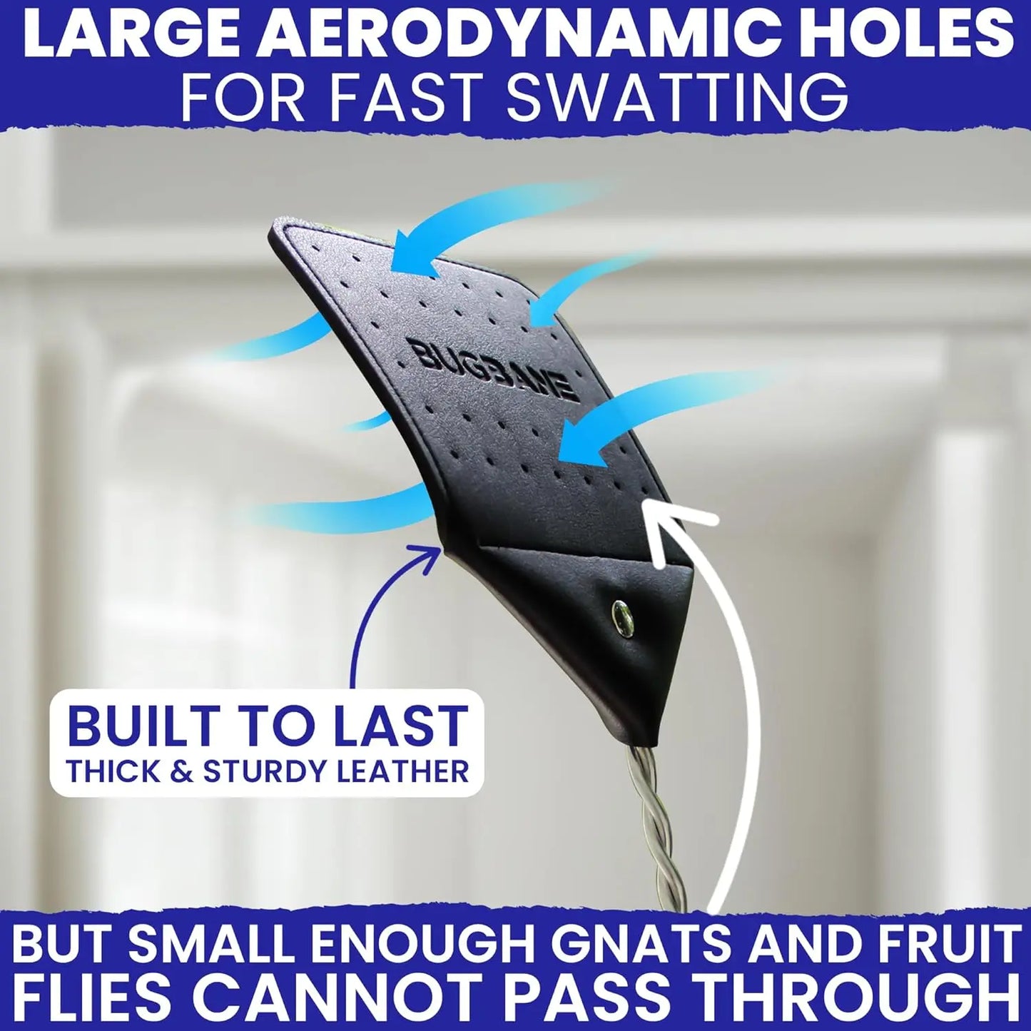 Leather Fly Swatters Heavy Duty Long Handled Twin Pack