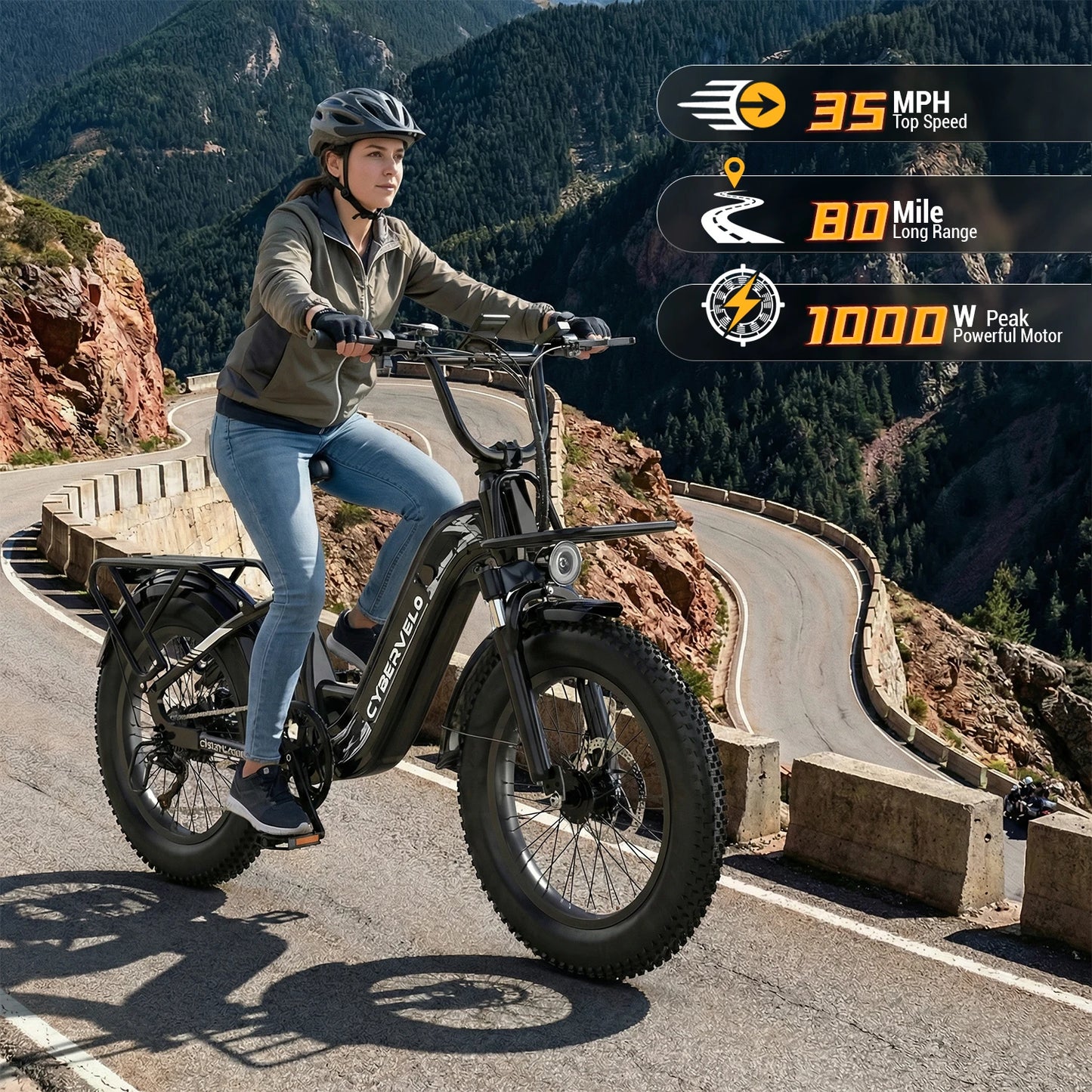 CYBERVELO 1000W Fat Tire Electric Bike EK8 With Removable Battery