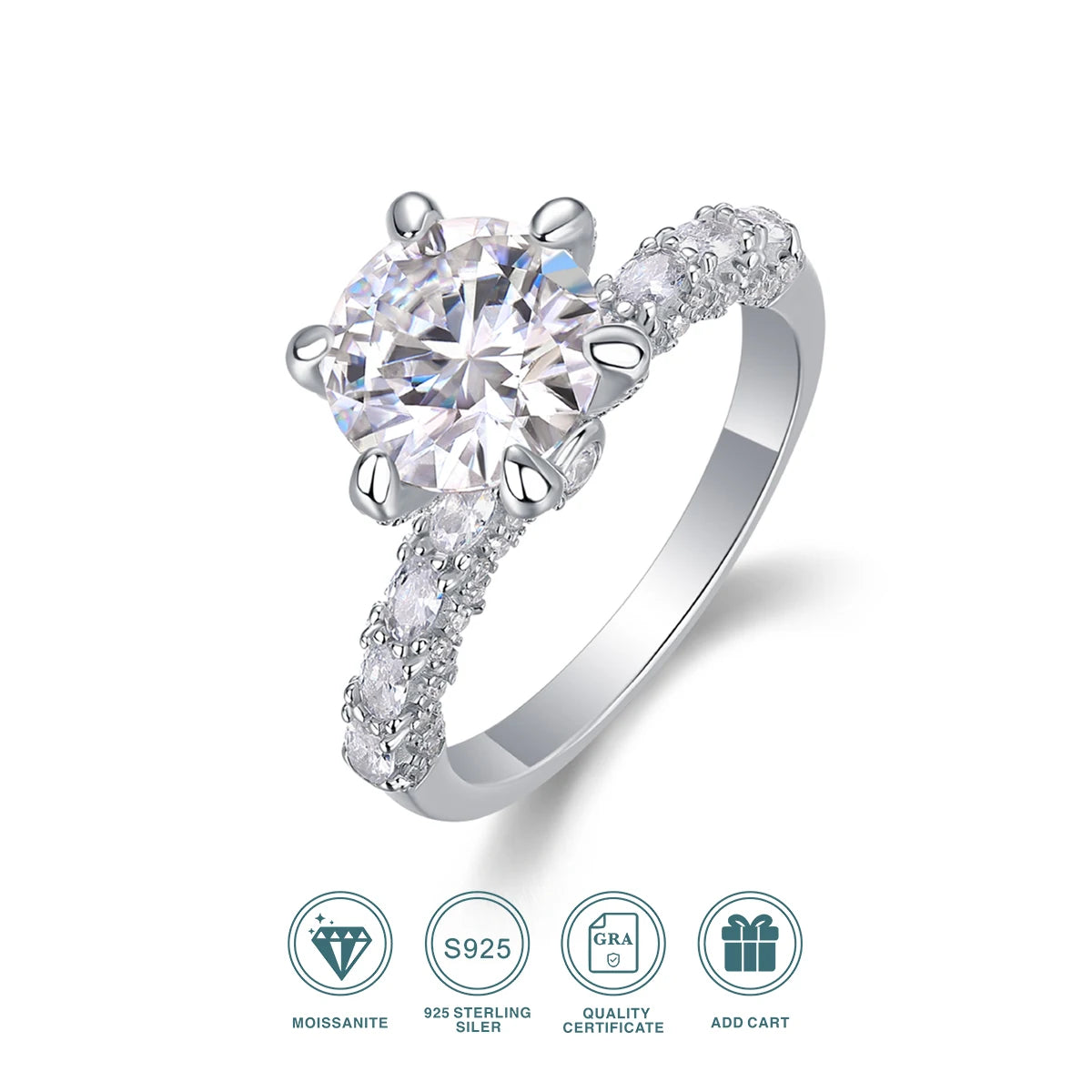 JIUZUAN Moissanite Engagement Ring 925 Sterling Silver