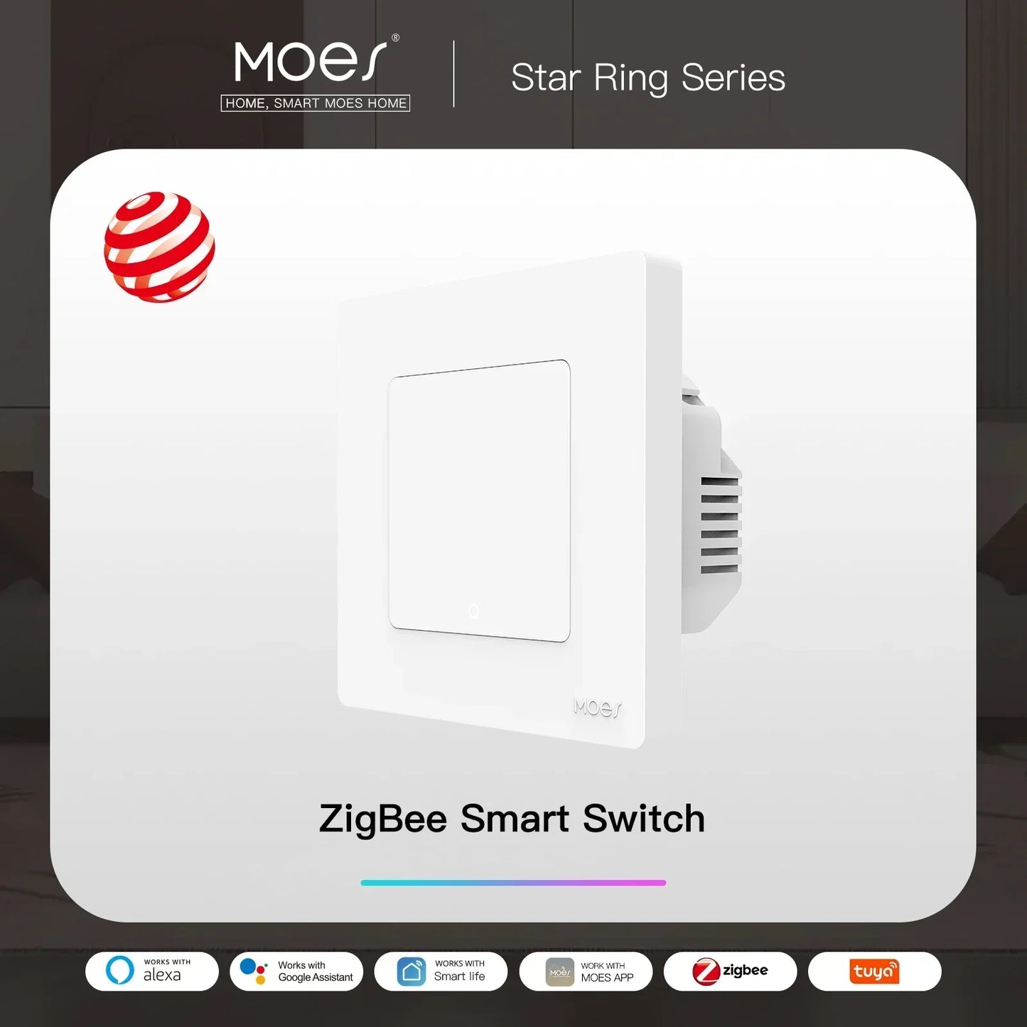 MOES ZigBee Smart Light Switch No Neutral Works With Alexa