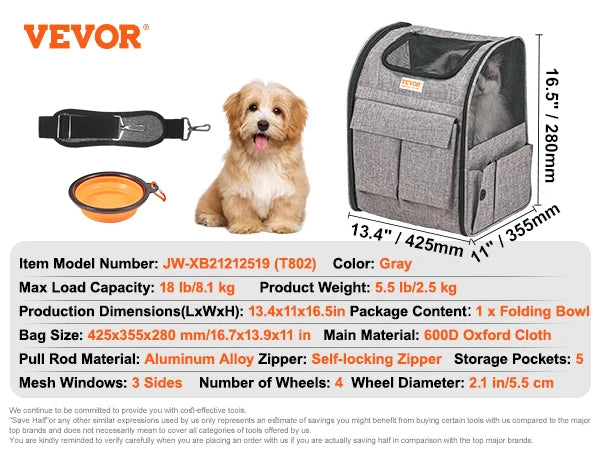Travel Cat And Small Dog Carrier Backpack With Telescopic Handle