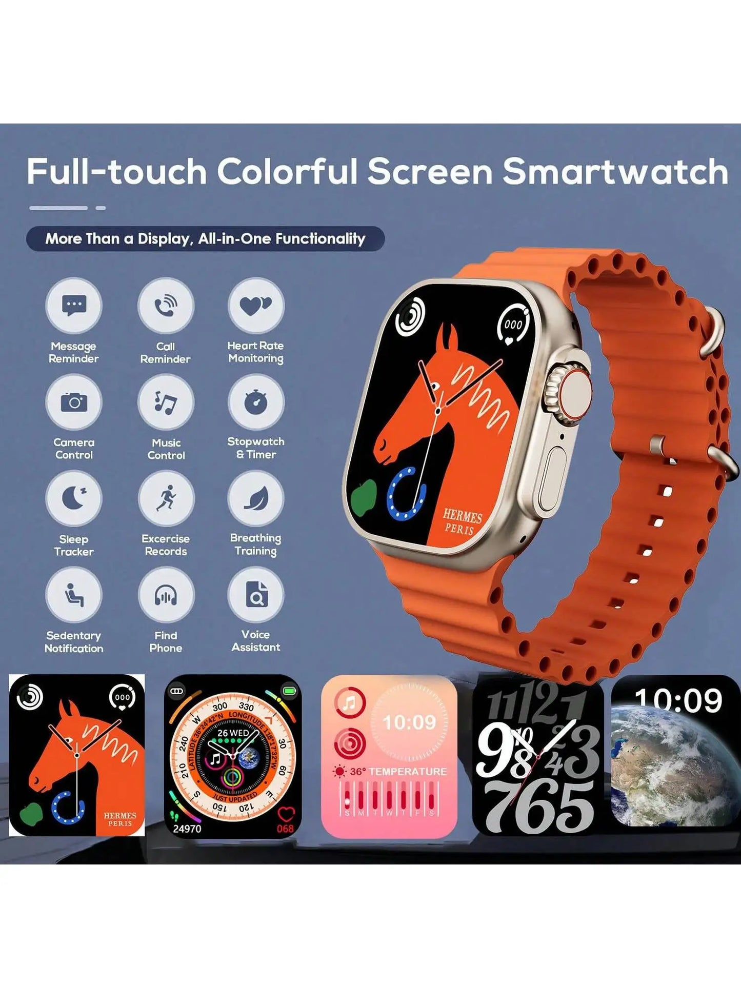 HiWear Smartwatch With Case 7 Bands, HD Touchscreen, Bluetooth Calling