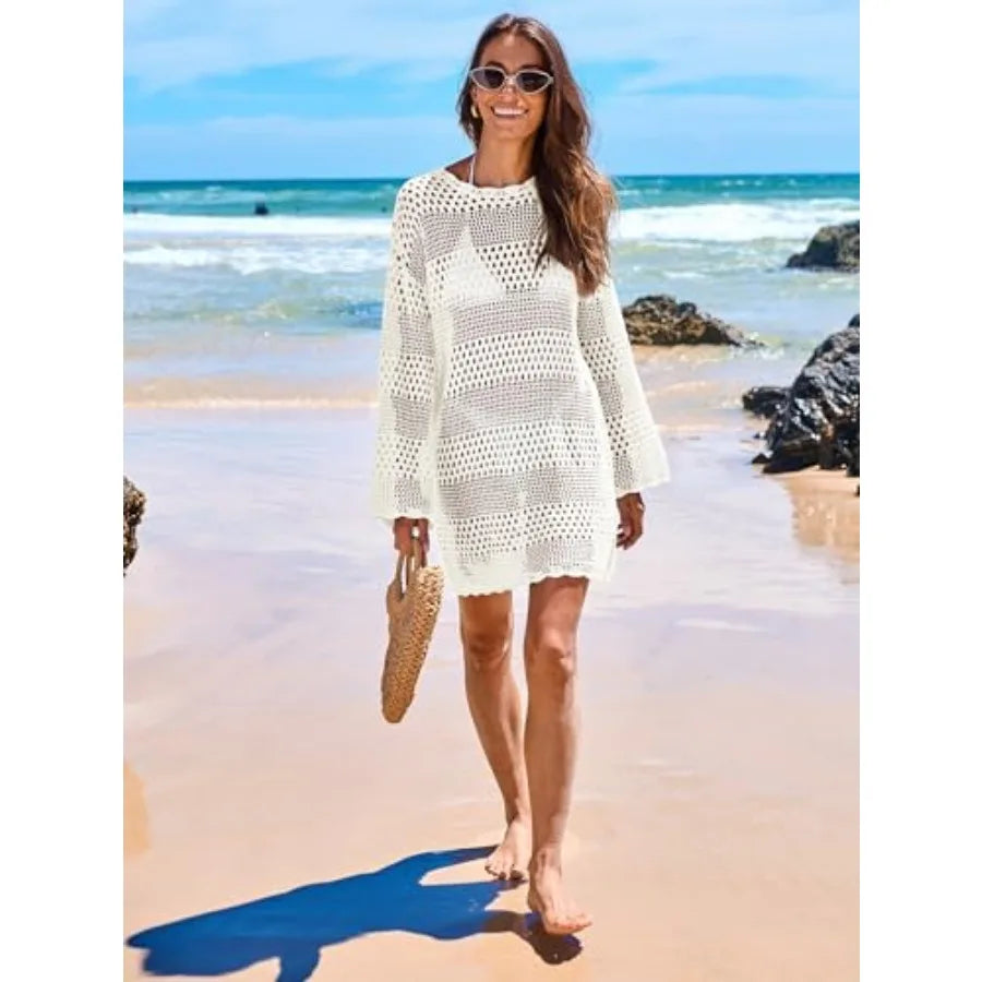 ANRABESS Women's Crochet Swimsuit Cover Up Beach Dress Vacation