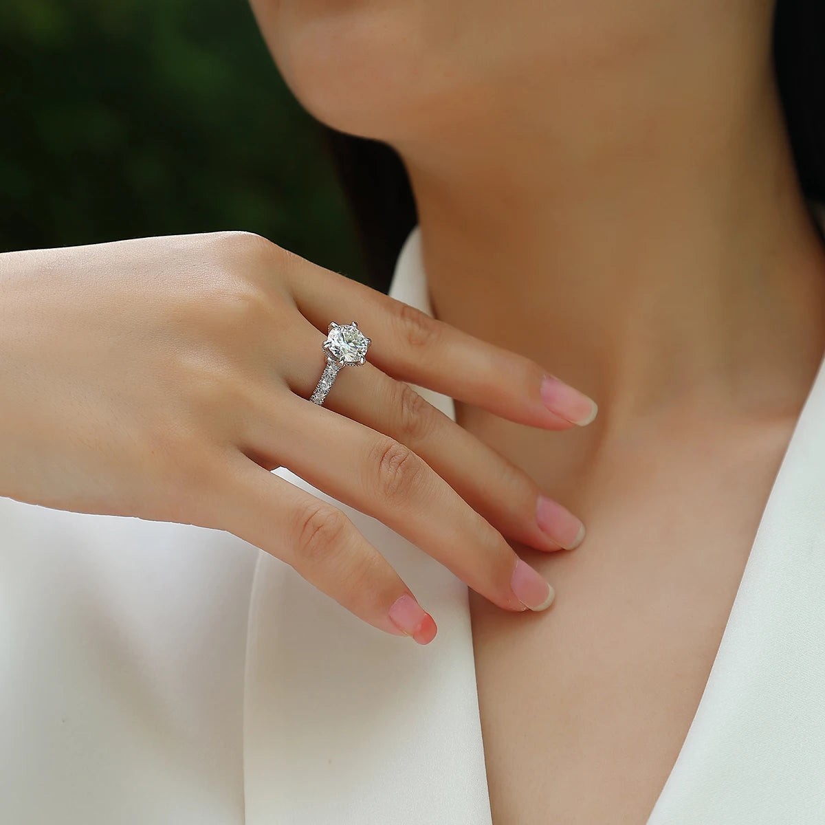 JIUZUAN Moissanite Engagement Ring 925 Sterling Silver