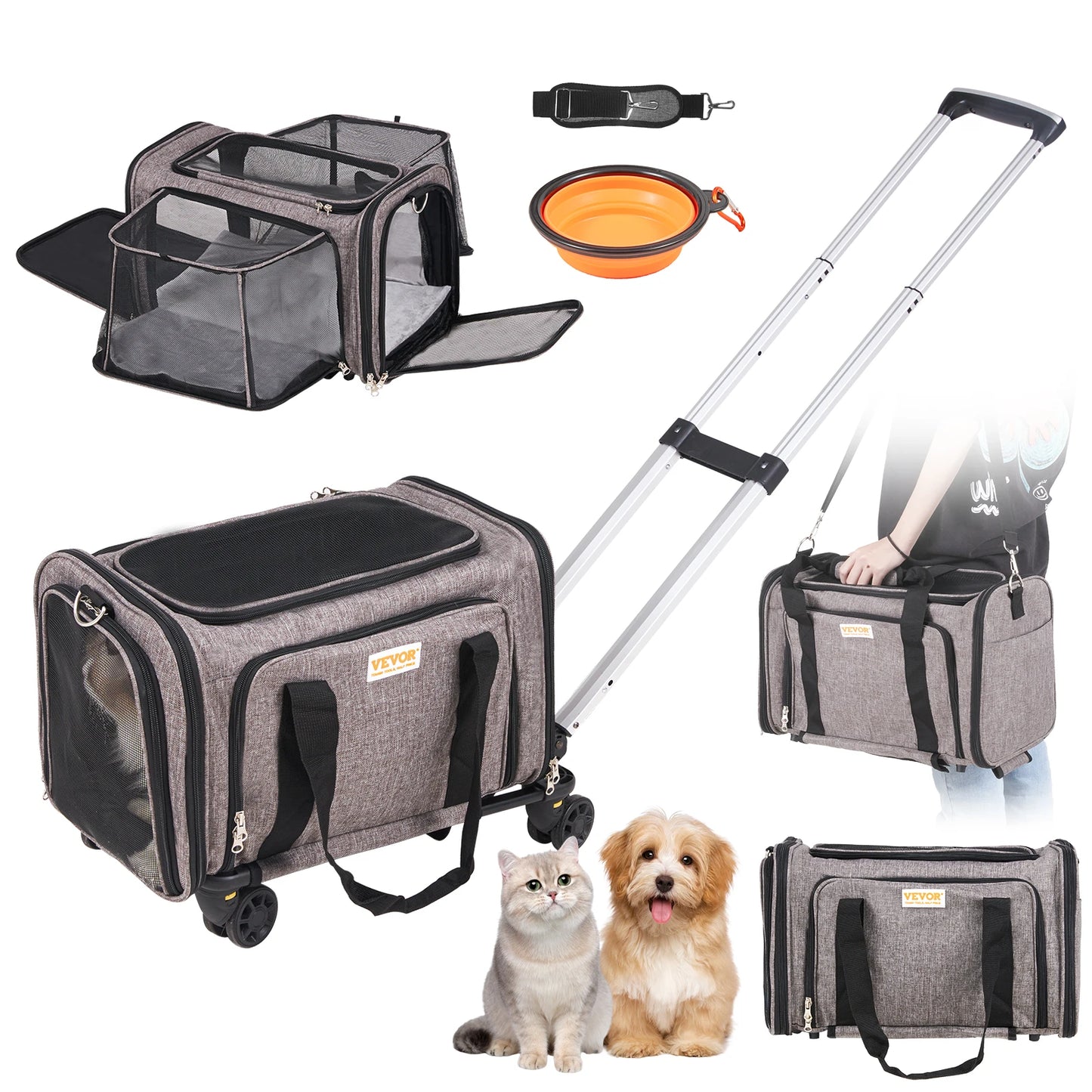 Travel Cat And Small Dog Carrier Backpack With Telescopic Handle