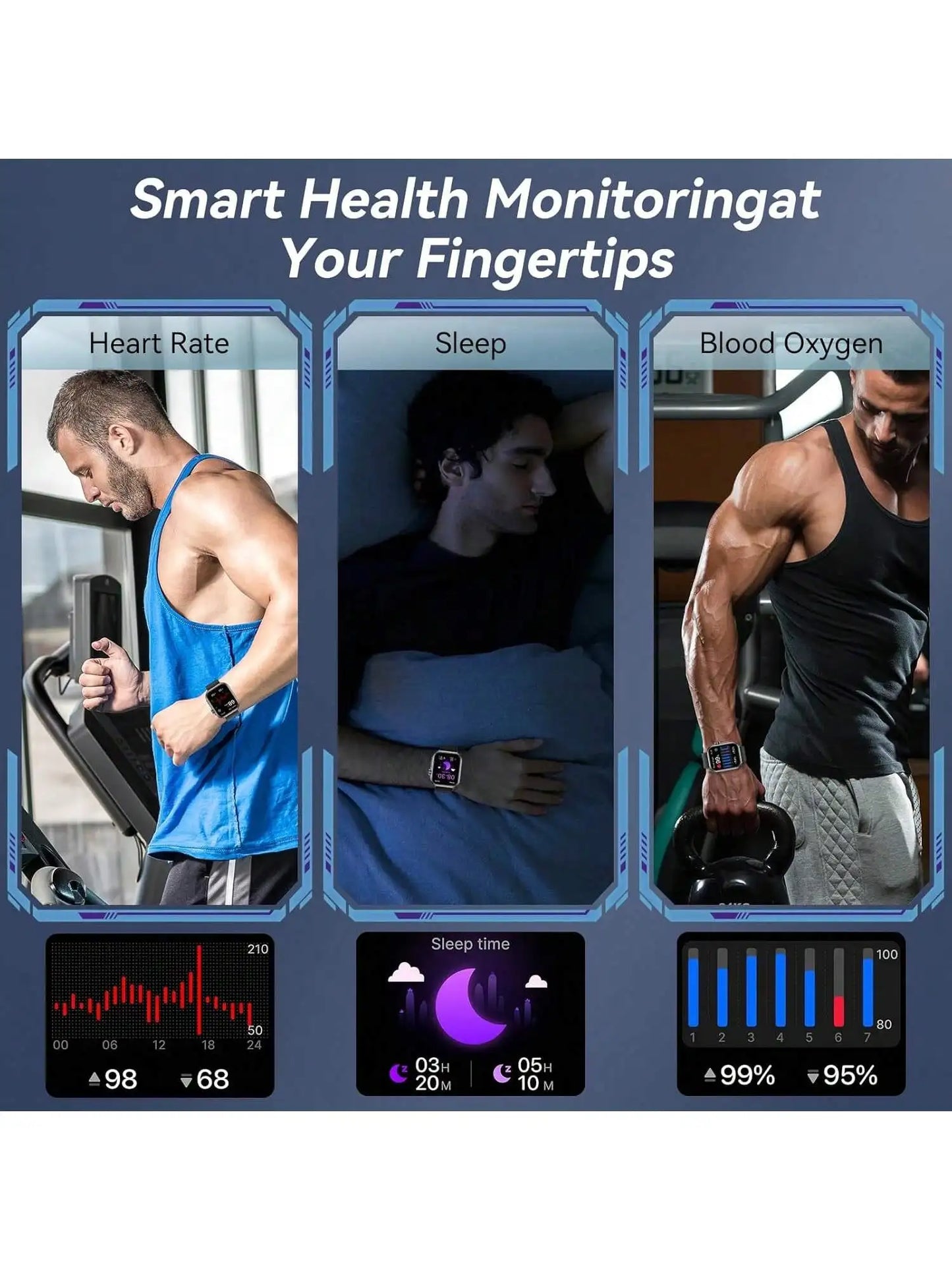 HiWear Smartwatch With Case 7 Bands, HD Touchscreen, Bluetooth Calling