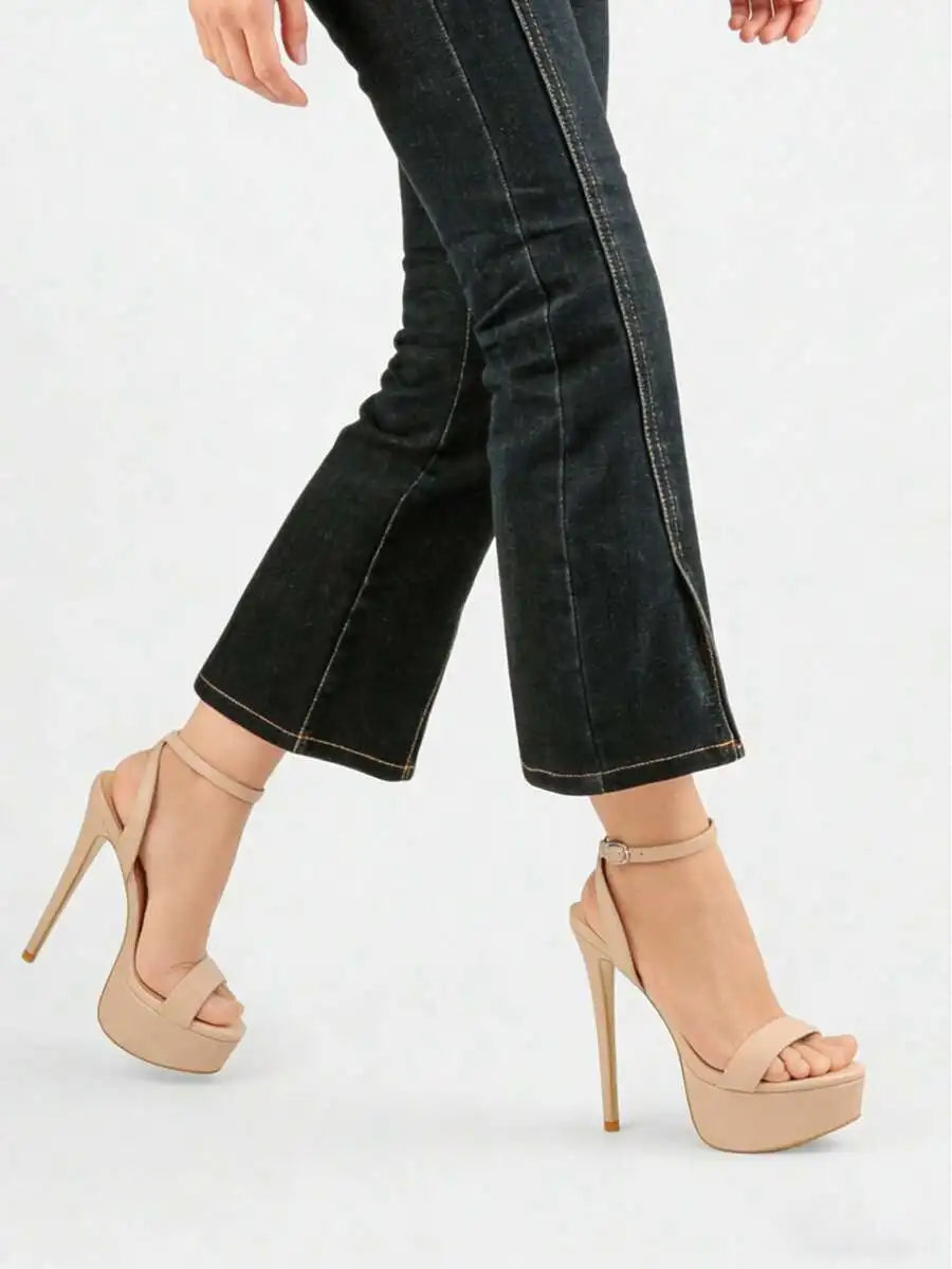 Elegant Platform Stiletto Sandals Women Open Toe Ankle Buckle Pumps