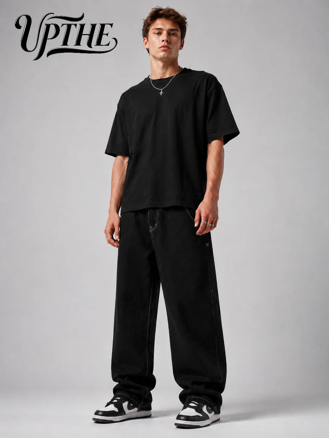 UPTHE Men's Baggy Wide Leg Graphic Print Streetwear Jeans