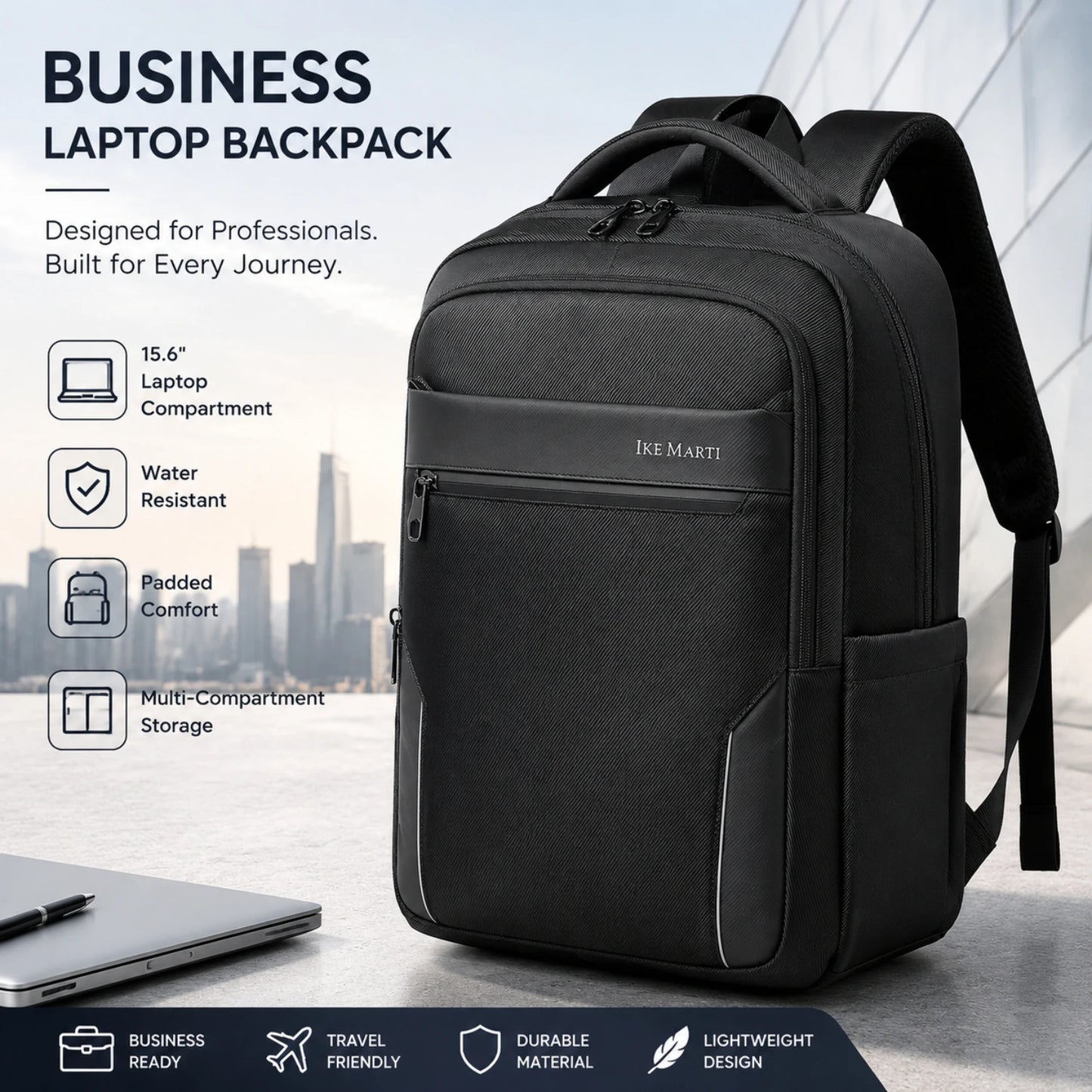 Waterproof Nylon Unisex Business Backpack With Laptop Compartment