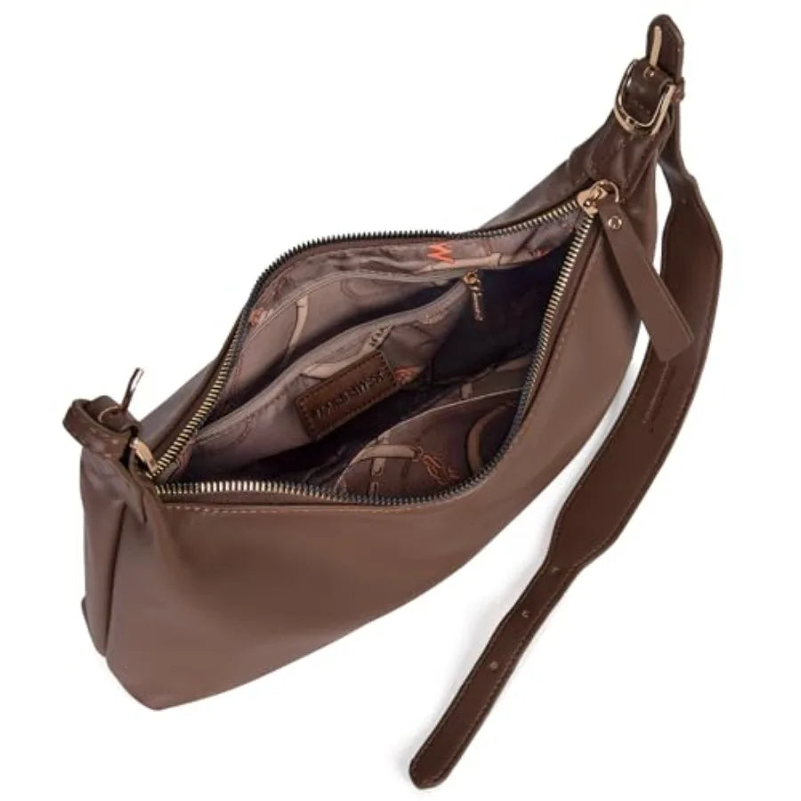 Genuine Leather Shoulder Purses for Women Crescent Hobo Bag