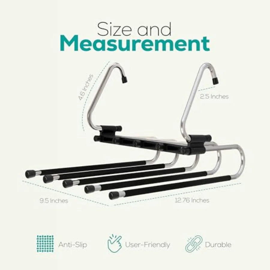 Space-Saving Foldable Pants Hangers With Clips 2-Pack